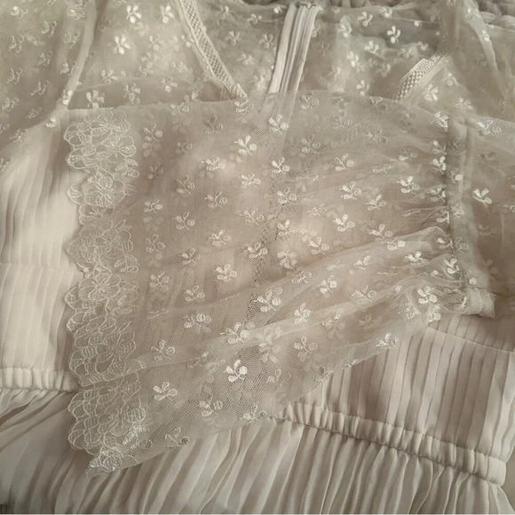 NEW Self-Portrait Chiffon Lace Tiered Mini Dress White Ivory | size UK 8 / US 4 - Picture 13 of 16